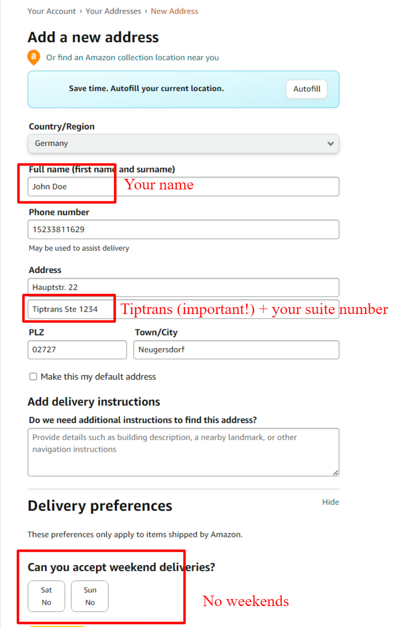 How to fill your address in Amazon